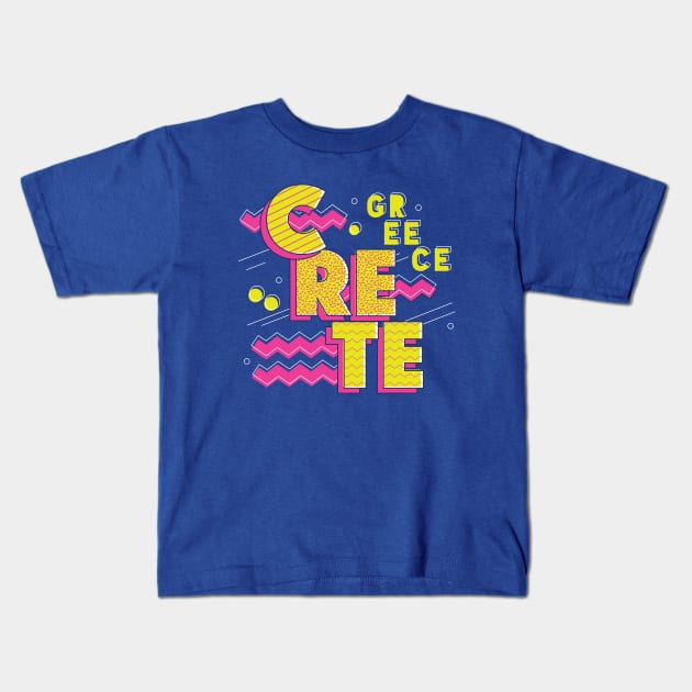 Retro 90s Crete, Greece Kids T-Shirt by SLAG_Creative